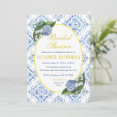 Blue Hydrangea Blue Tile Bridal Dusche Einladung (Stehend Vorderseite)