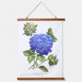 Blue Hydrangea "Blue Wave" Botanische Blumenkunst Wandteppich Mit Holzrahmen