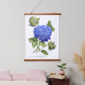 Blue Hydrangea "Blue Wave" Botanische Blumenkunst Wandteppich Mit Holzrahmen (Schlafzimmer)