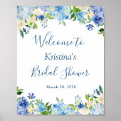 Blue Hydrangea Blues Chic Brautparty Sign Poster (Vorne)