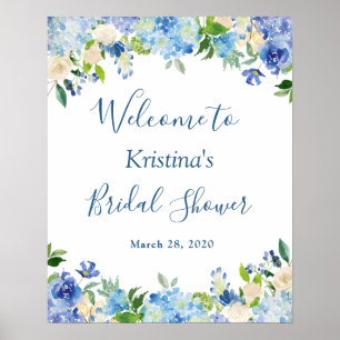 Blue Hydrangea Blues Chic Brautparty Sign Poster