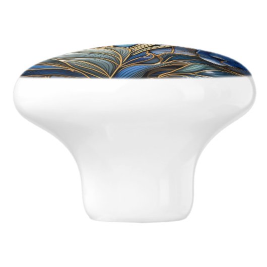 Blue Hydrangea Blume 3D-Effekt Keramikknauf (Seitenansicht)