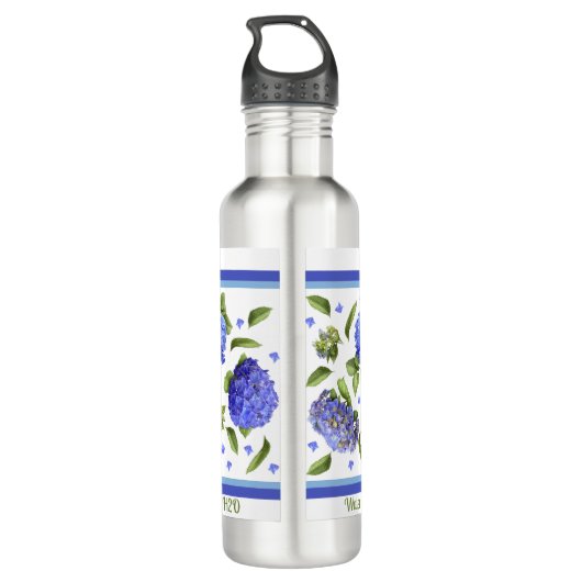 Blue Hydrangea Blume Art Personalisiert Edelstahlflasche (Rückseite)