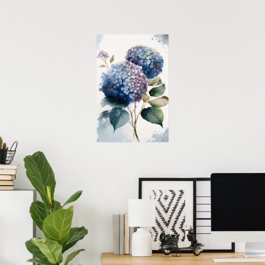 Blue Hydrangea Blume Art Print Poster (Heimbüro)
