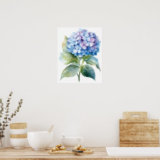Blue Hydrangea Blume Art Print Poster (Küche)