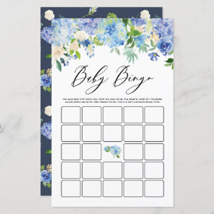 Blue Hydrangea Blume Baby Dusche Bingo Game Card