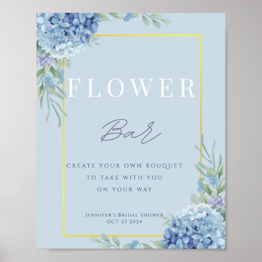 Blue Hydrangea Blume Bar Brautparty Poster (Vorne)