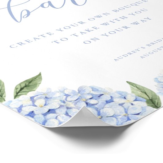 Blue Hydrangea Blume Bar Brautparty Poster (Ecke)