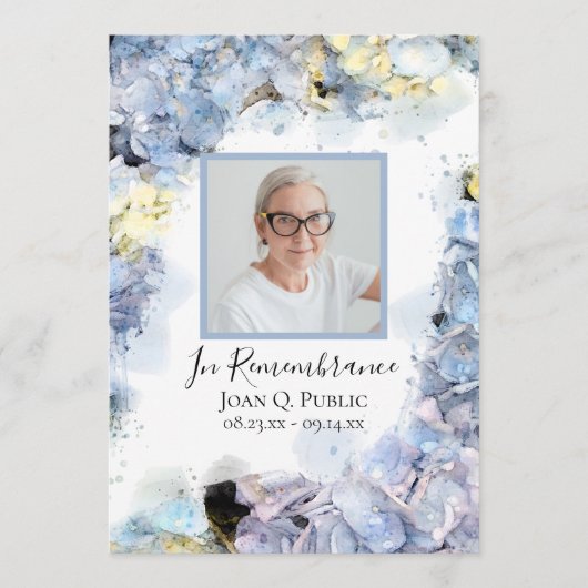 Blue Hydrangea Blume Beerdigung Service Programm (Vorderseite)