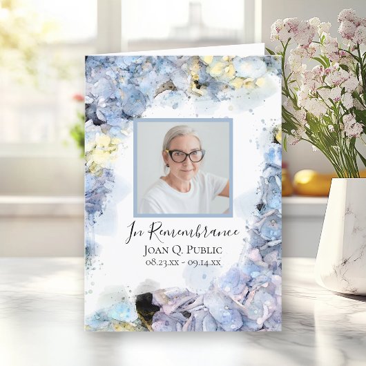 Blue Hydrangea Blume Beerdigungsservice geklappt Programm