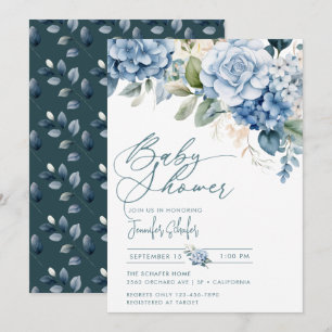 Blue Hydrangea   Blume Blätter Babydusche Einladung