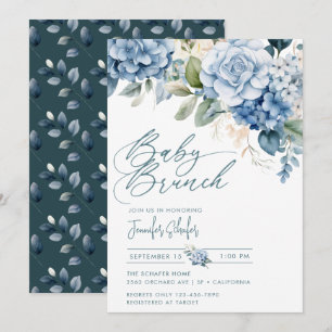 Blue Hydrangea   Blume Blätter Babydusche Einladung