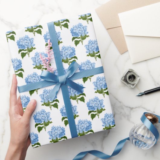 Blue Hydrangea Blume Blossom Geschenkpapier (Schenken)