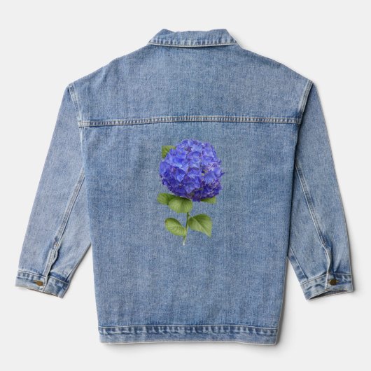 Blue Hydrangea Blume Botanische Kunst Jeansjacke (Rückseite)