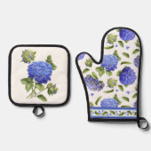 Blue Hydrangea Blume Botanische Kunst Ofenhandschuh & Topflappen-Set (Vorderseite)