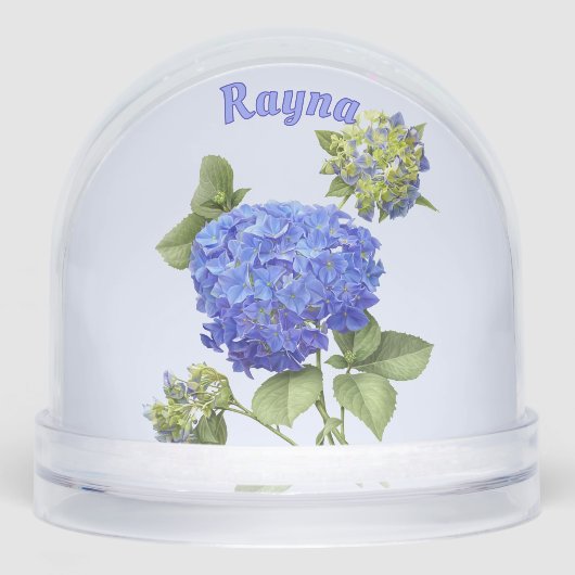 Blue Hydrangea Blume Botanische Kunst Personalisie Schneekugeln (Vorderseite)
