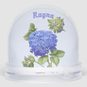 Blue Hydrangea Blume Botanische Kunst Personalisie Schneekugeln (Rückseite)