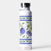 Blue Hydrangea Blume Botanische Kunstgestaltung Trinkflasche (Rechts)