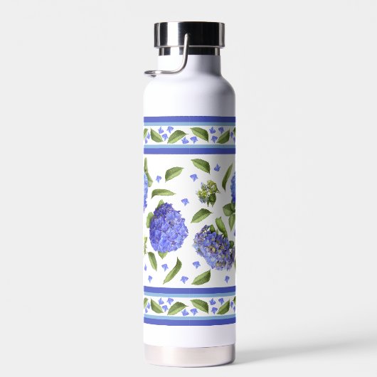Blue Hydrangea Blume Botanische Kunstgestaltung Trinkflasche (Rechts)