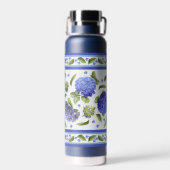 Blue Hydrangea Blume Botanisches Design Trinkflasche (Rückseite)