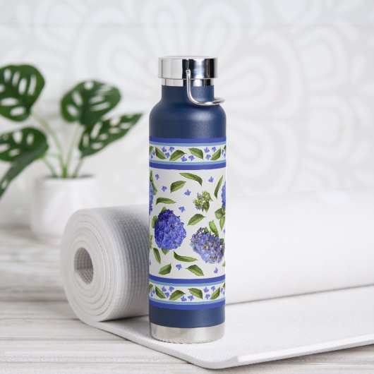 Blue Hydrangea Blume Botanisches Design Trinkflasche (Yoga)