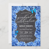 Blue Hydrangea Blume & Butterfly Graduation Party Einladung (Vorderseite)