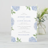 Blue Hydrangea Blume Classic Wedding Einladung (Stehend Vorderseite)