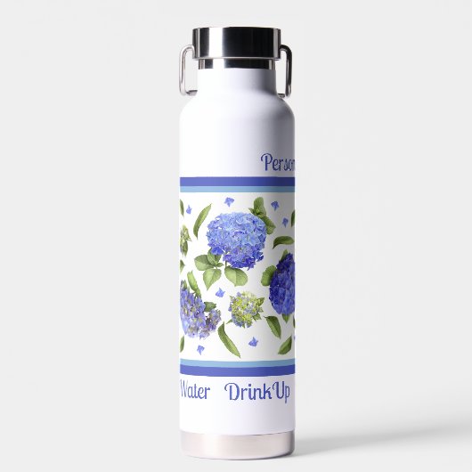 Blue Hydrangea Blume Design Personalisiert Trinkflasche (Vorne)