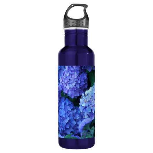 Blue Hydrangea Blume Floral Edelstahlflasche (Vorderseite)