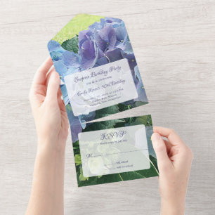 Blue Hydrangea Blume Geburtstagsparty All In One Einladung