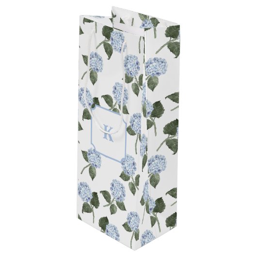 Blue Hydrangea-Blume Geschenktüte Für Weinflaschen (Vorderseite Schrägansicht)