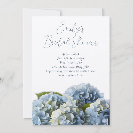 Blue Hydrangea Blume Grenz Dusche Einladung (Vorderseite)