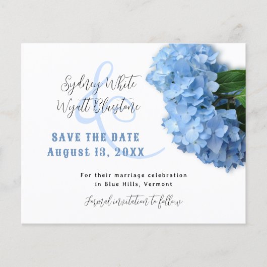 Blue Hydrangea Blume Haushalt Save the Date Flyer (Vorne)