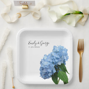 Blue Hydrangea Blume Hochzeit Personalisiert Pappteller