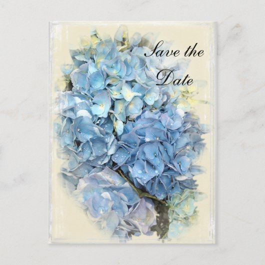 Blue Hydrangea-Blume Hochzeit Sichern Sie das Datu Ankündigungspostkarte (Vorderseite)