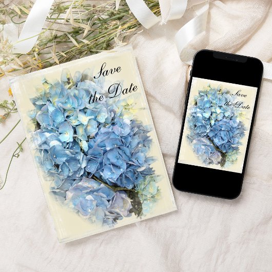 Blue Hydrangea-Blume Hochzeit Sichern Sie das Datu Einladung