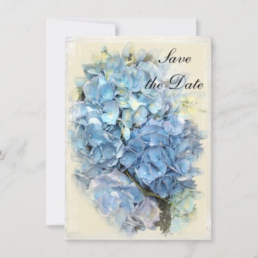 Blue Hydrangea-Blume Hochzeit Sichern Sie das Datu Einladung (Vorderseite)