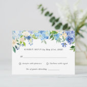 Blue Hydrangea Blume Hochzeitsszenario RSVP Antwor Karte (Stehend Vorderseite)