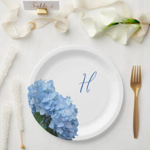 Blue Hydrangea Blume Holz Hintergrund Pappteller