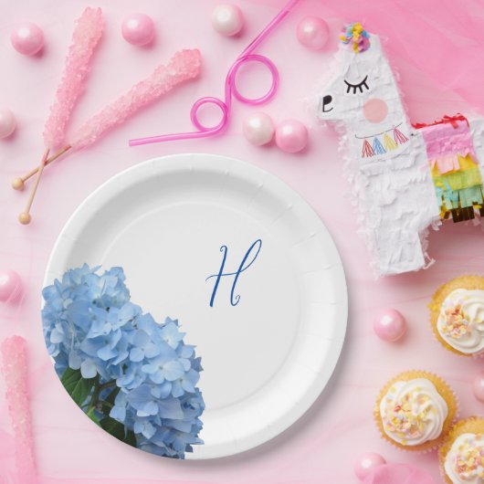 Blue Hydrangea Blume Holz Hintergrund Pappteller (Party)