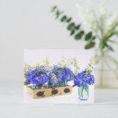 Blue Hydrangea Blume in Vintager Box Postkarte (Stehend Vorderseite)