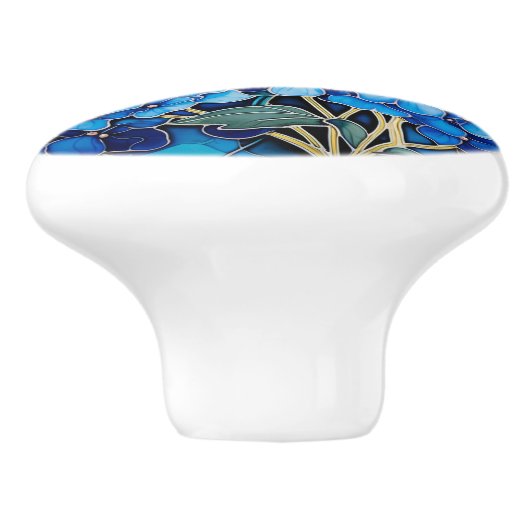 Blue Hydrangea-Blume Keramikknauf (Seitenansicht)