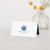 Blue Hydrangea Blume Navy Blue Modern Wedding Platzkarte (Rückseite)