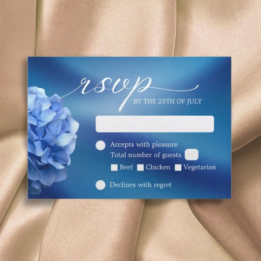 Blue Hydrangea Blume Navy Blue Wedding RSVP Karte