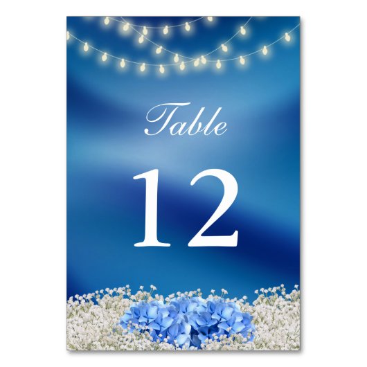 Blue Hydrangea Blume Navy Blue Wedding Table Tischnummer (Vorderseite)