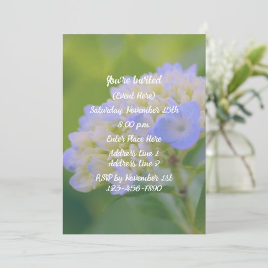 Blue Hydrangea Blume Party Einladung (Stehend Vorderseite)