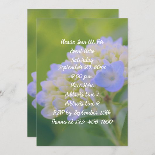 Blue Hydrangea Blume Party Einladung (Vorne/Hinten)