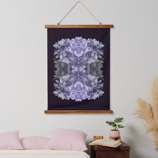 Blue Hydrangea Blume Petals Abstrakt Wandteppich Mit Holzrahmen (Schlafzimmer)