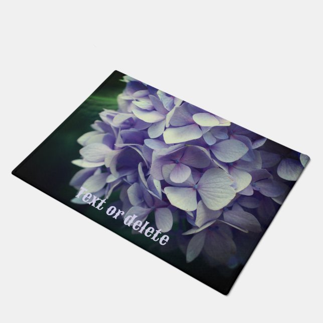 Blue Hydrangea Blume Petals Personalisiert Fußmatte (Schrägansicht)