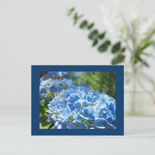Blue Hydrangea Blume Postkarten Text hinzufügen (Stehend Vorderseite)